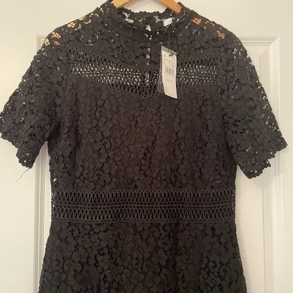 NWT Mango Gipure Black Lace Overlay Dress - Picture 4 of 9